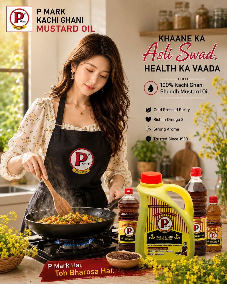 Ultra realistic premium Indian mustard oil advertisement pos
