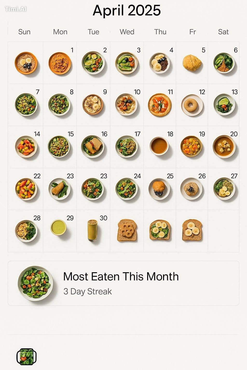 Create image A digital meal tracking calendar for the month,