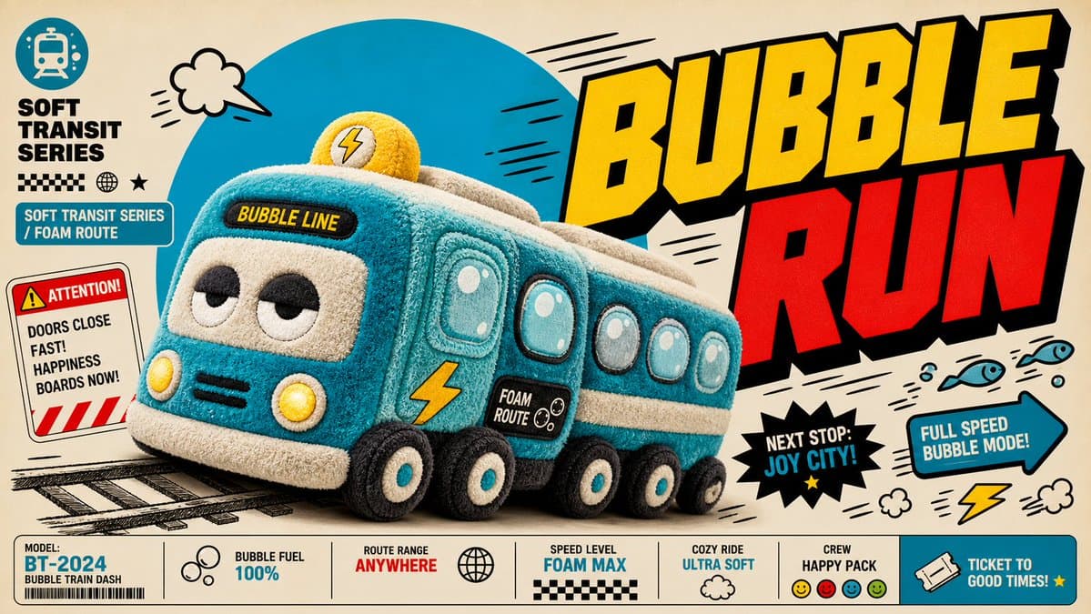 Create an image in the "Plush Comic Toy Product Poster" styl
