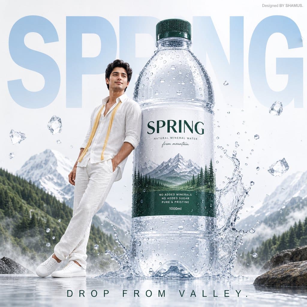 A premium mineral water advertisement poster featuring a fre