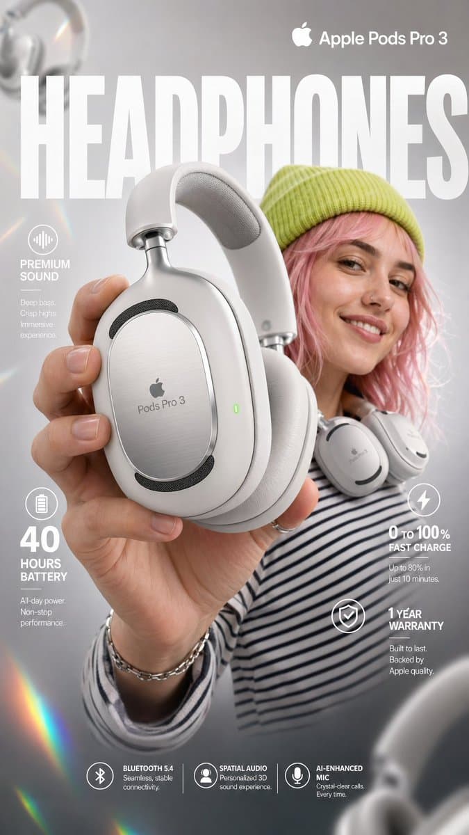 High-impact e-commerce infographic for "Apple Pods Pro 3" pr