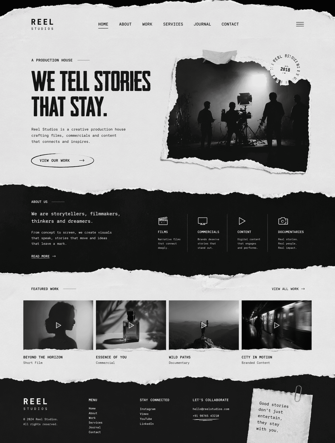 Create a torned paper style website for a production house w