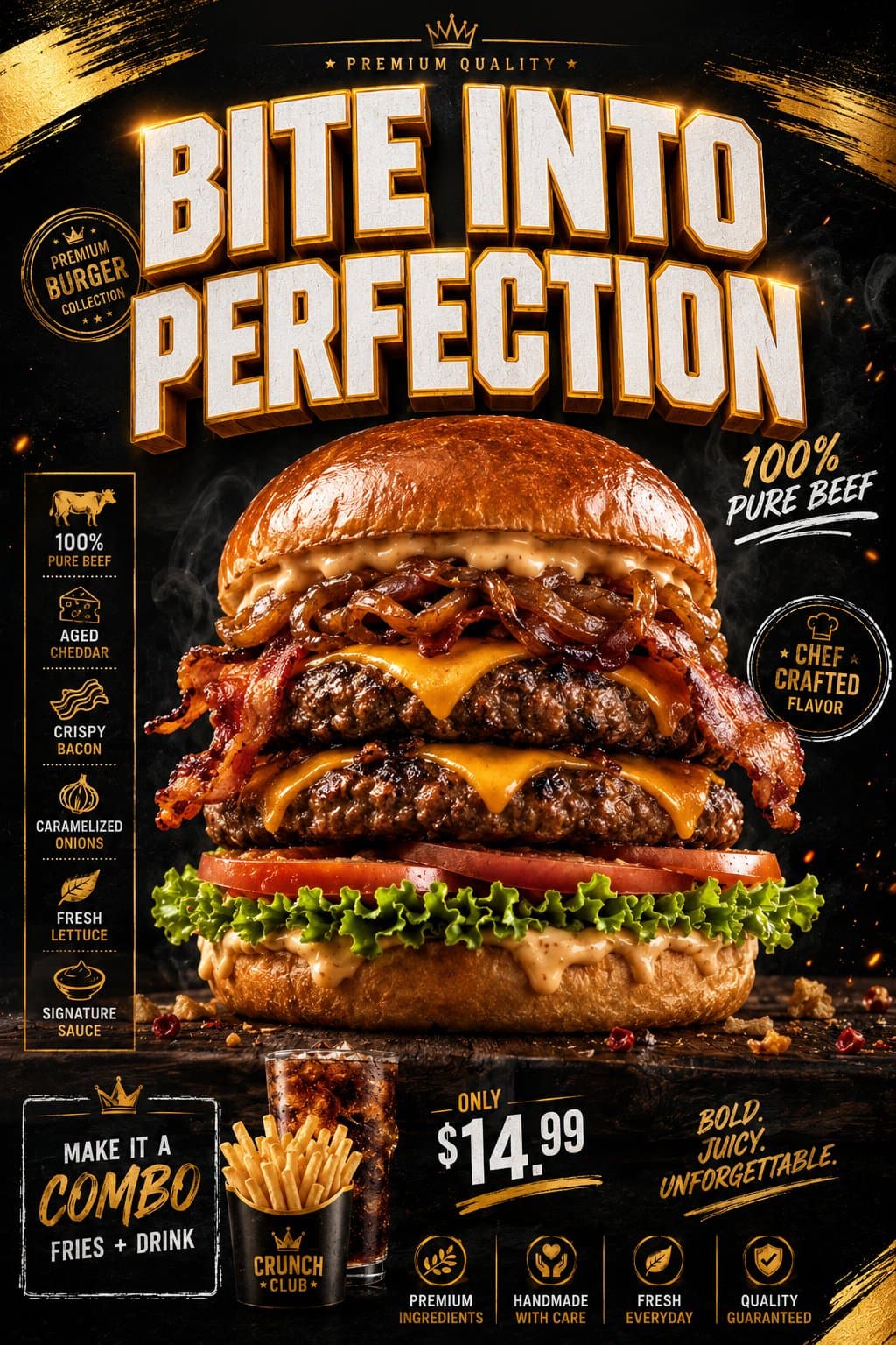 Create an ultra-premium pizza menu advertisement poster, ver