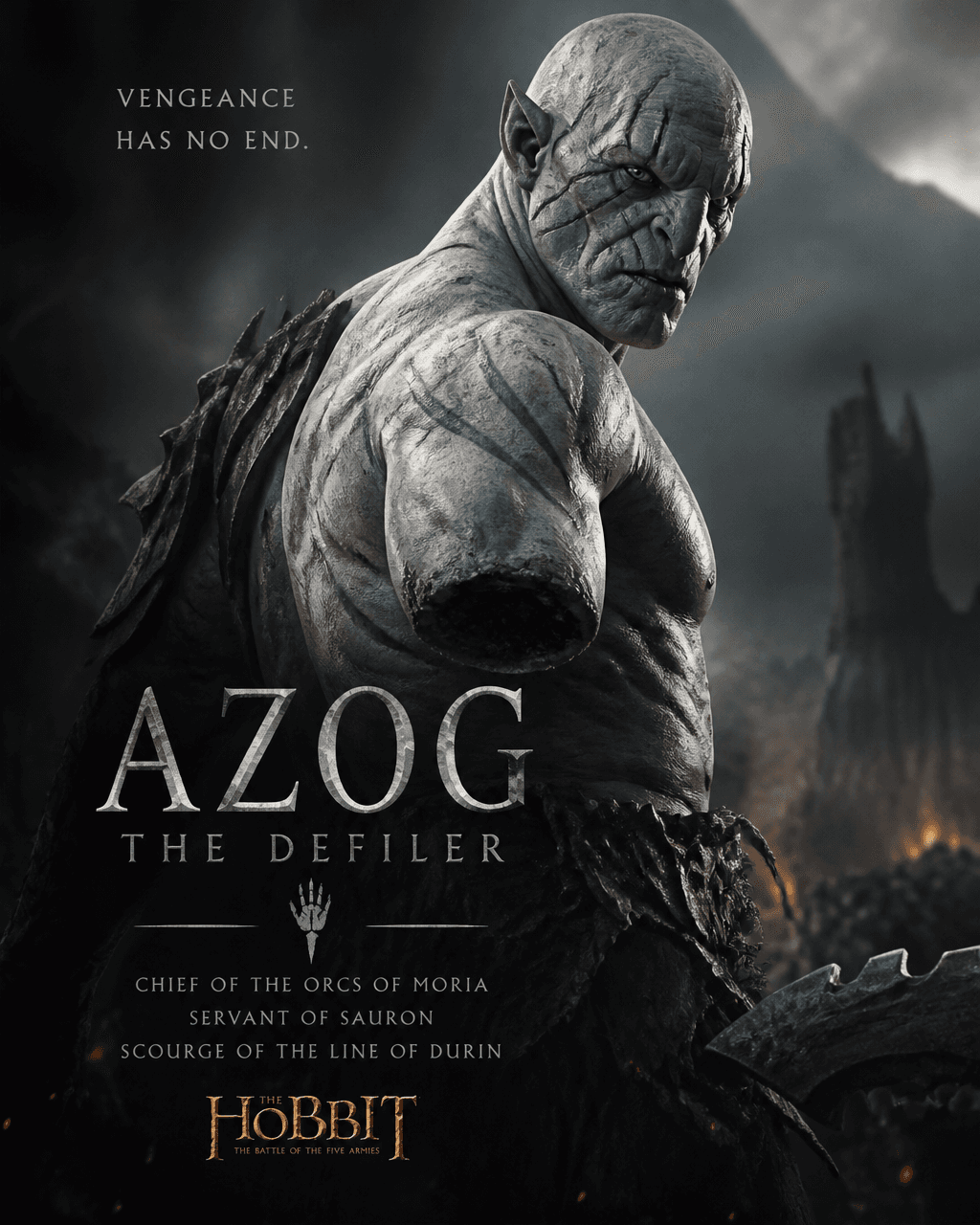 character poster for "Azog" the Defiler is a major antagonis
