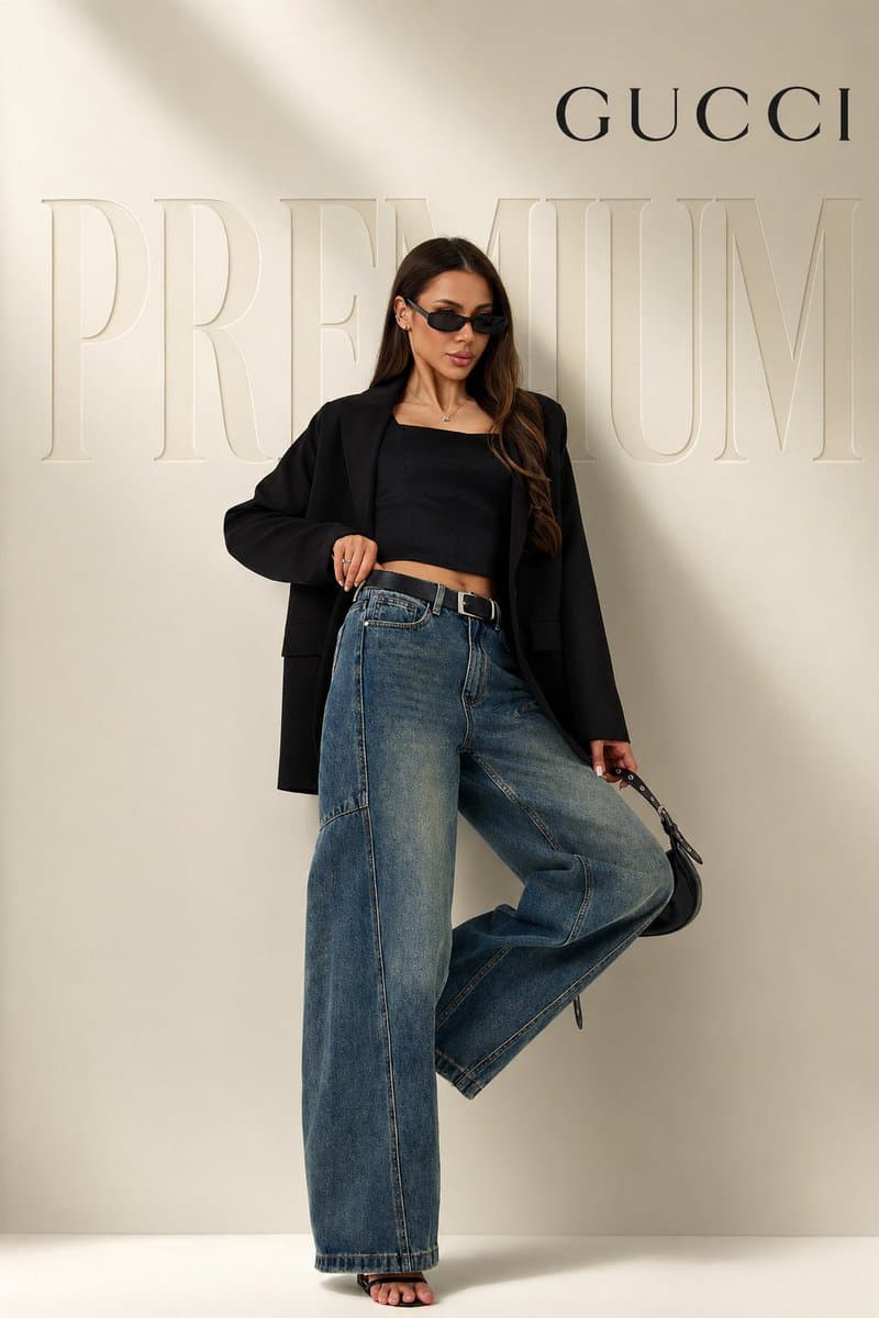 full body female model in confident fashion pose (one leg sl