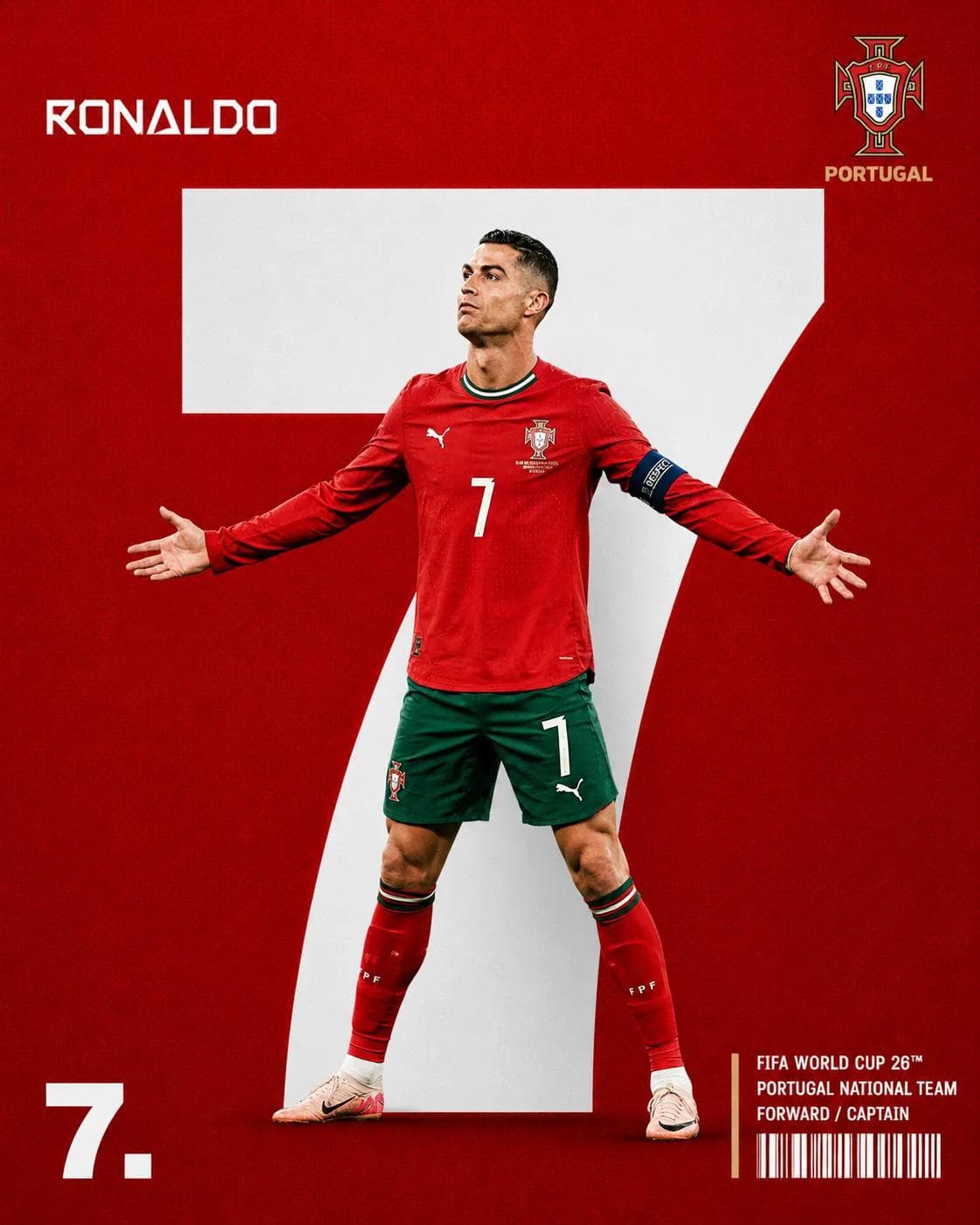Create a premium FIFA World Cup player poster with a bold mi