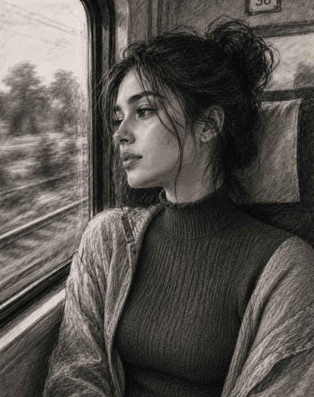 Create a high-quality, detailed pencil sketch portrait inspi