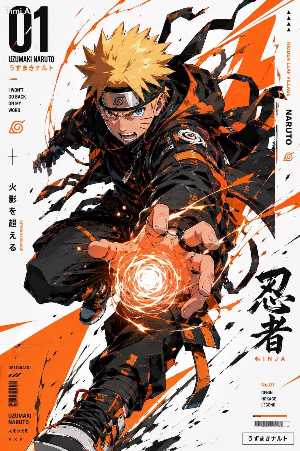 Create a premium anime-techwear editorial poster series feat