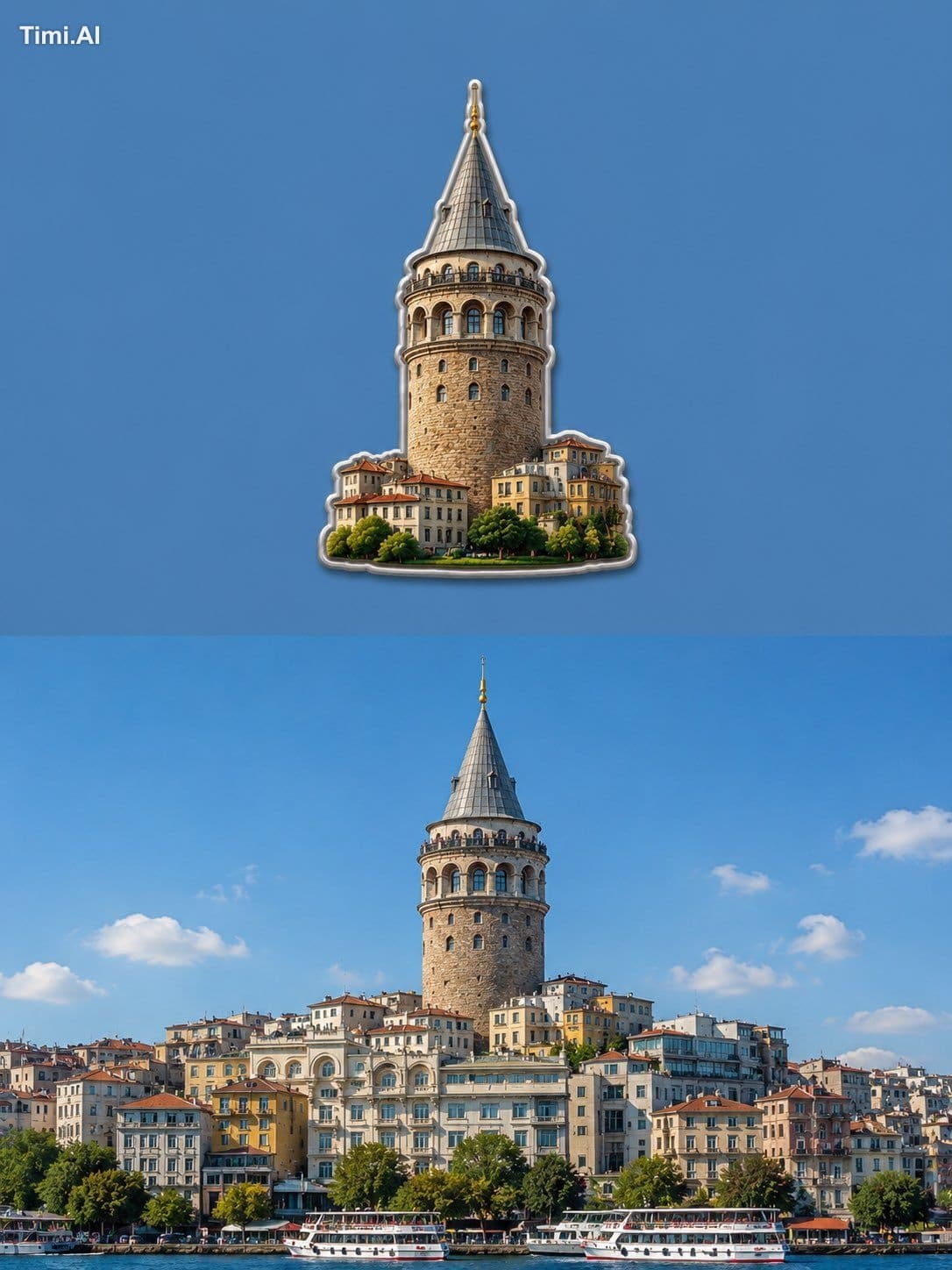 create a matching travel poster image divided into two parts