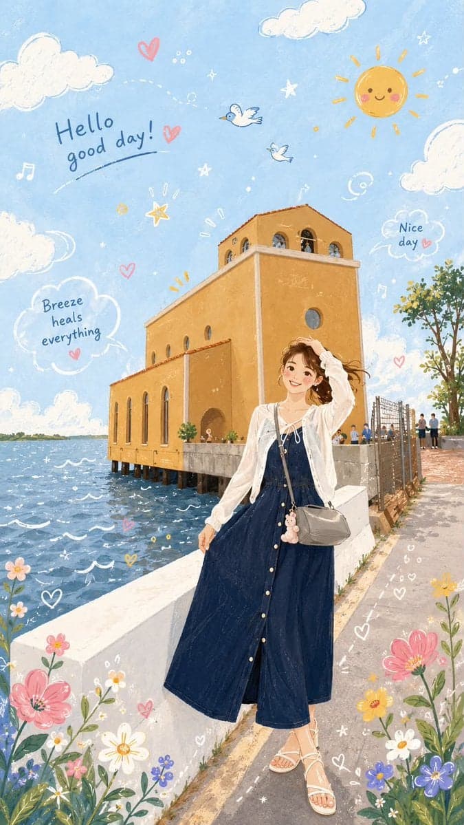Transform this photo into a warm, soothing Folk Flat Illustr