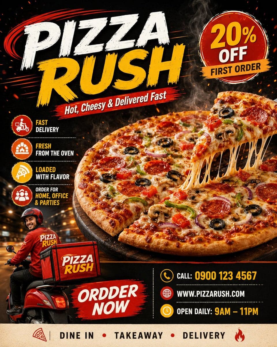 Create a premium commercial advertising poster for a pizza d