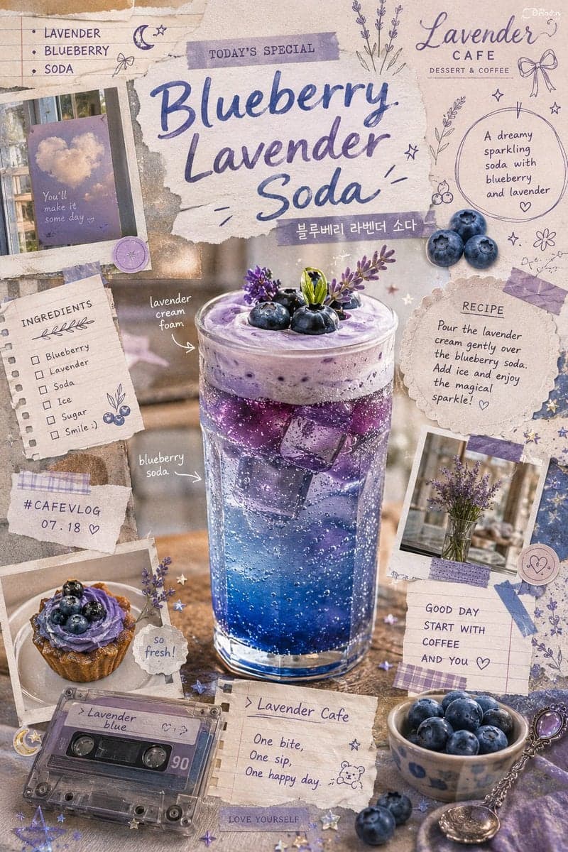Vintage-inspired blueberry lavender soda scrapbook poster, d