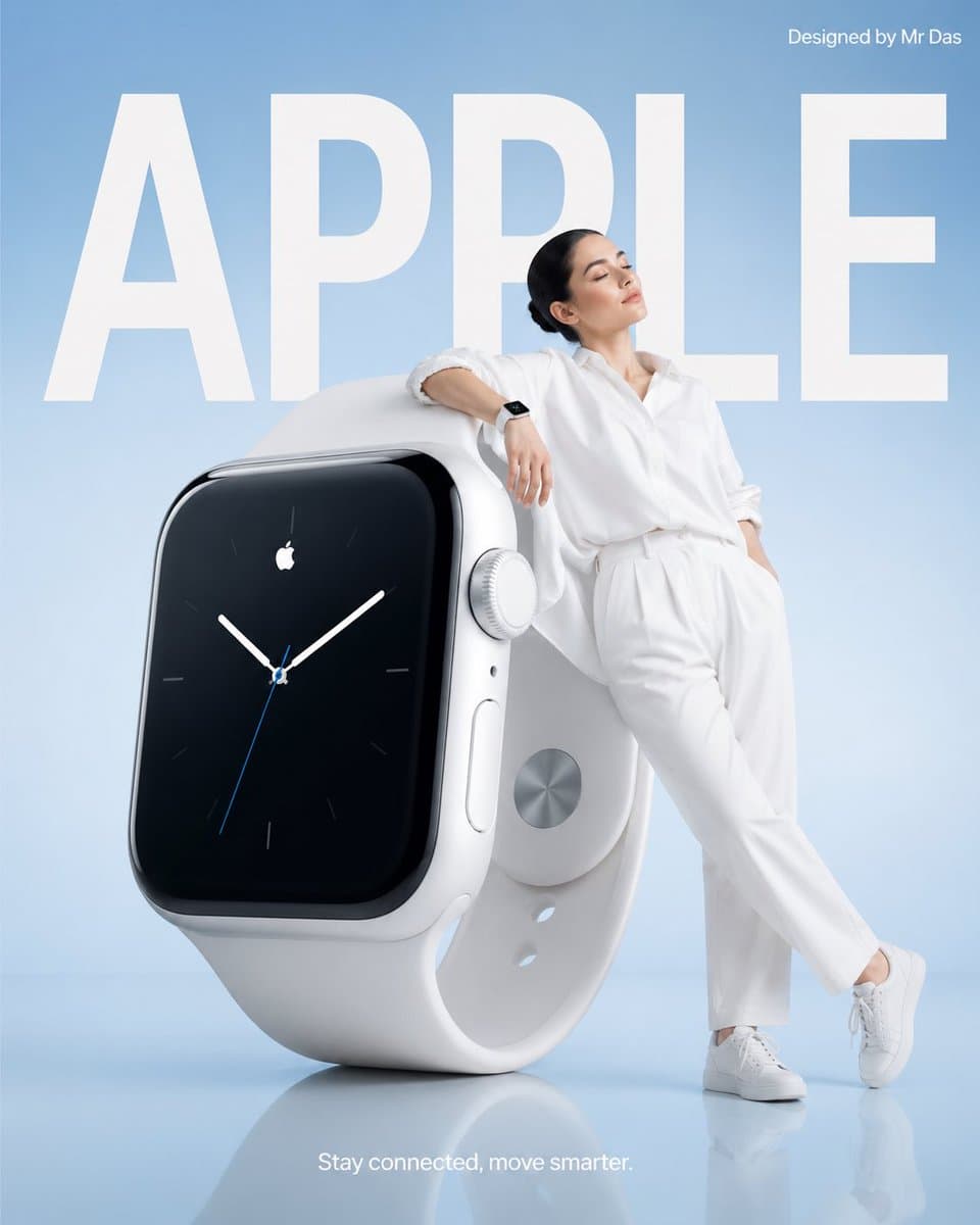 Minimalist commercial ad featuring oversized white smartwatc