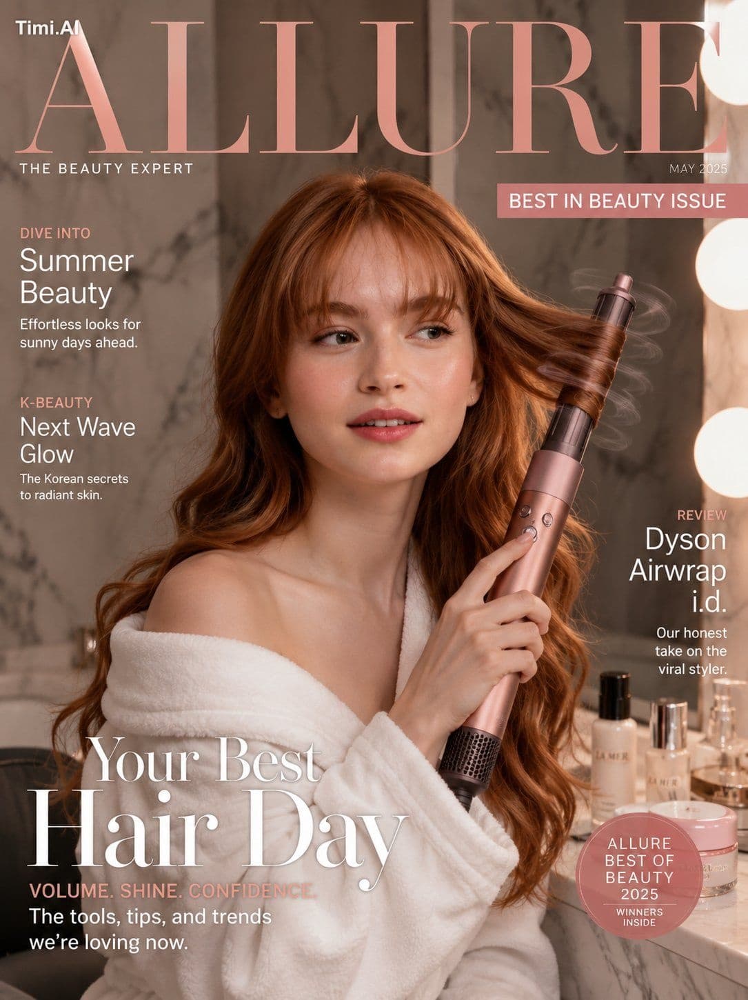 Ultra-realistic prestige beauty magazine cover featuring a g