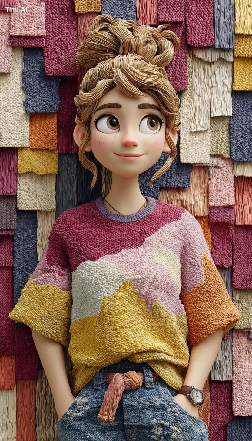 1. A stylized 3D animated young woman with a warm, whimsical