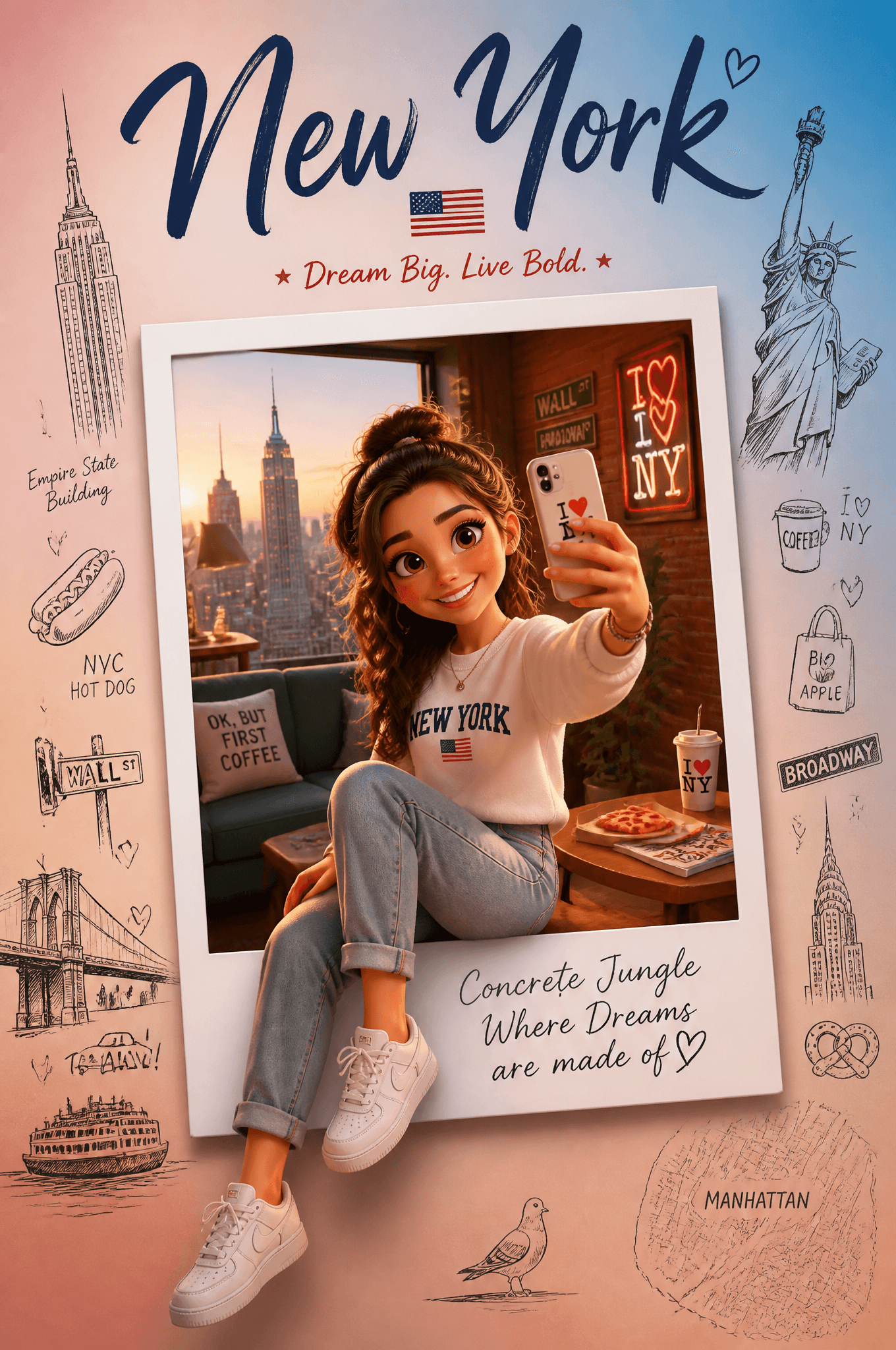 Create a premium collectible travel poster in a cute stylize