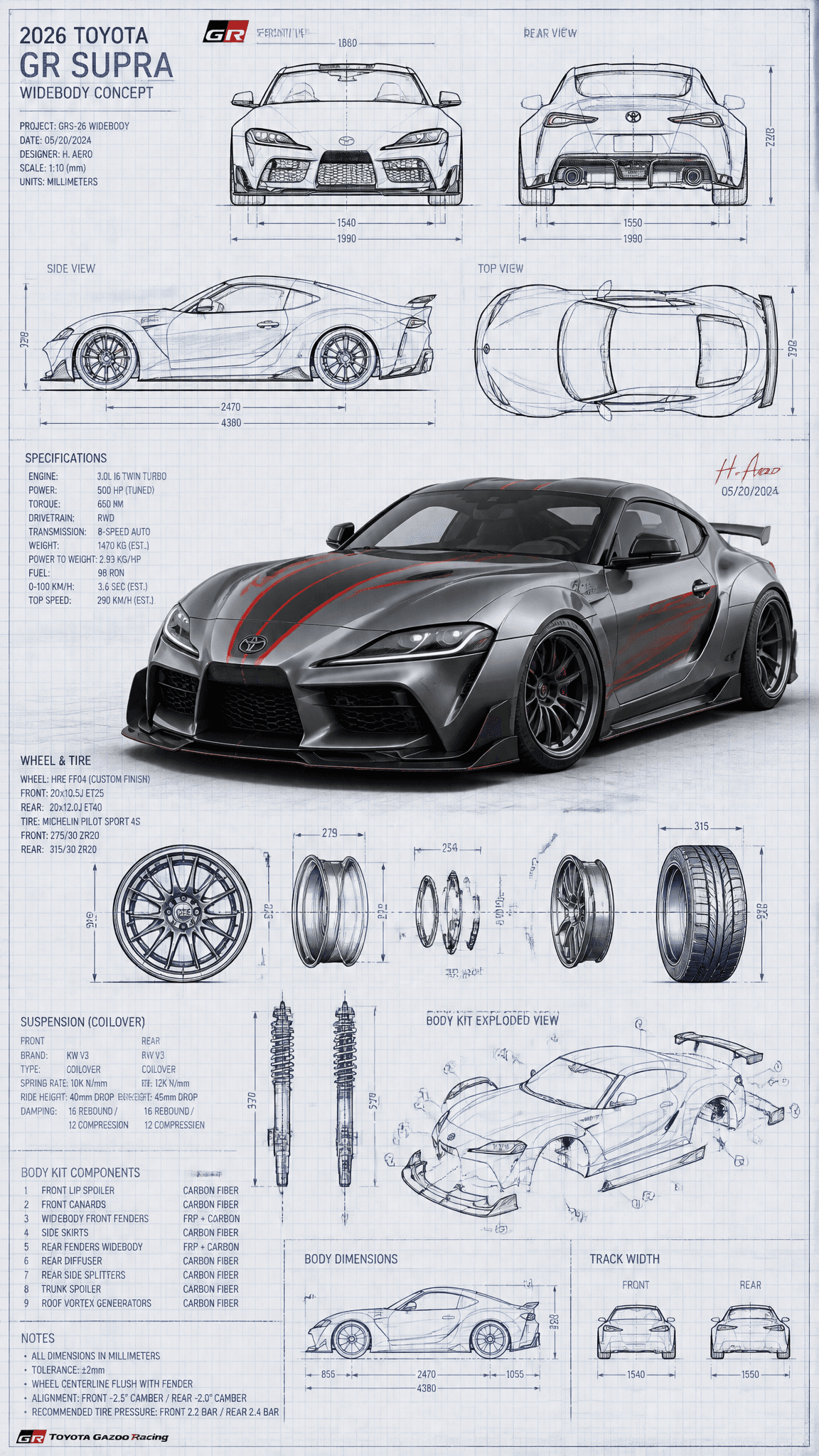 Highly detailed technical blueprint sketch and realistic 3D–