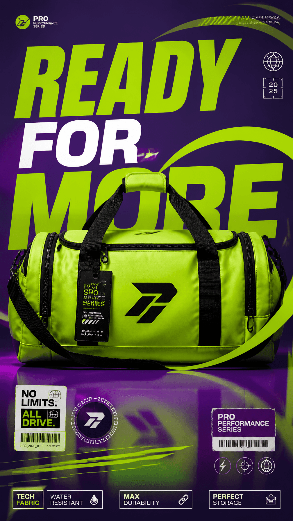 A premium 9:16 sports accessories advertising poster.Central