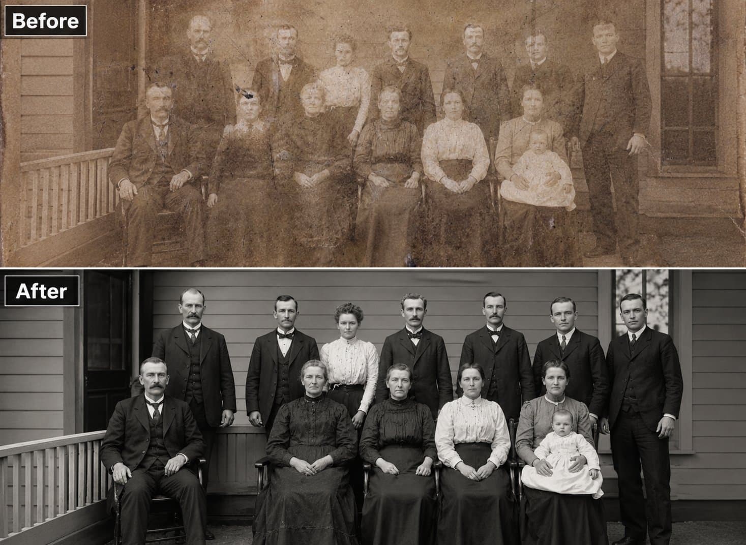 Use the uploaded old photograph as the primary reference. Pr