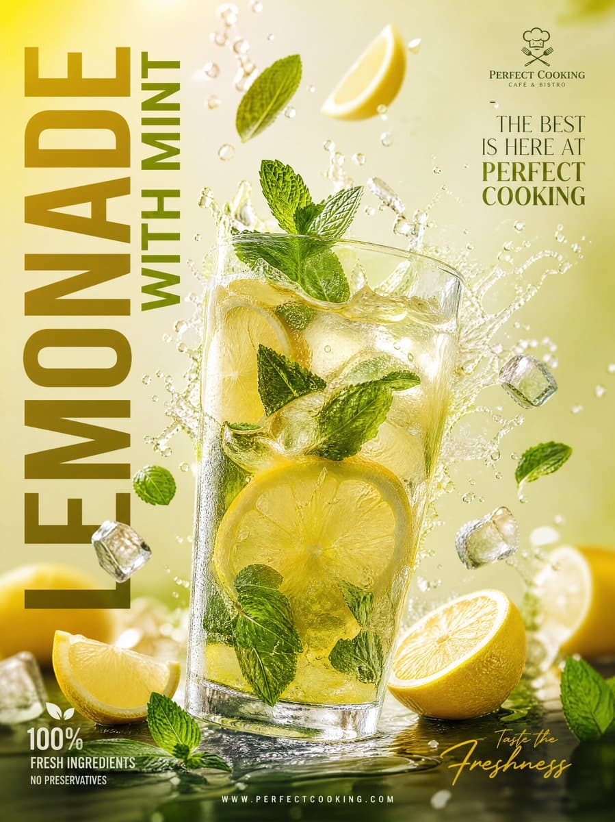 Ultra-realistic premium lemonade advertisement poster design