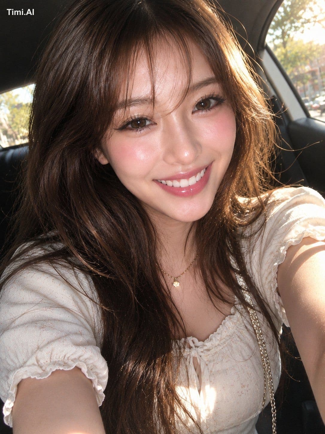 Ultra-realistic close-up selfie portrait of a beautiful youn