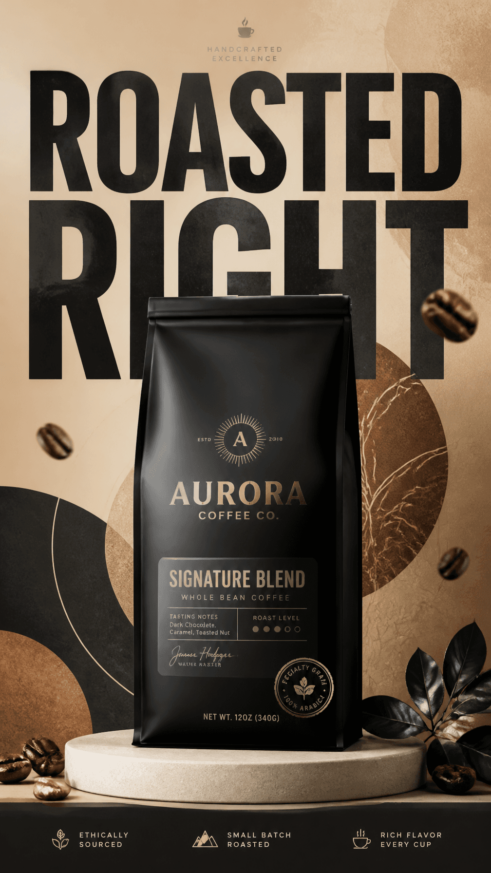 A premium commercial advertising poster for a luxury coffee 