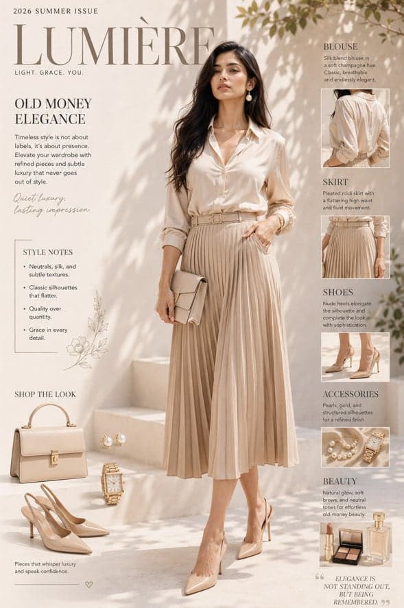A high-fashion editorial cover featuring an elegant Indian m