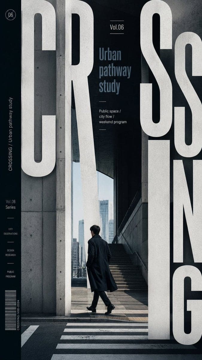 Create a high-end type-framed poster where oversized typogra