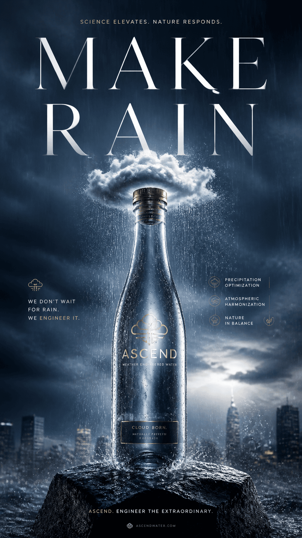 A premium 9:16 bottled water advertising poster.Main Subject