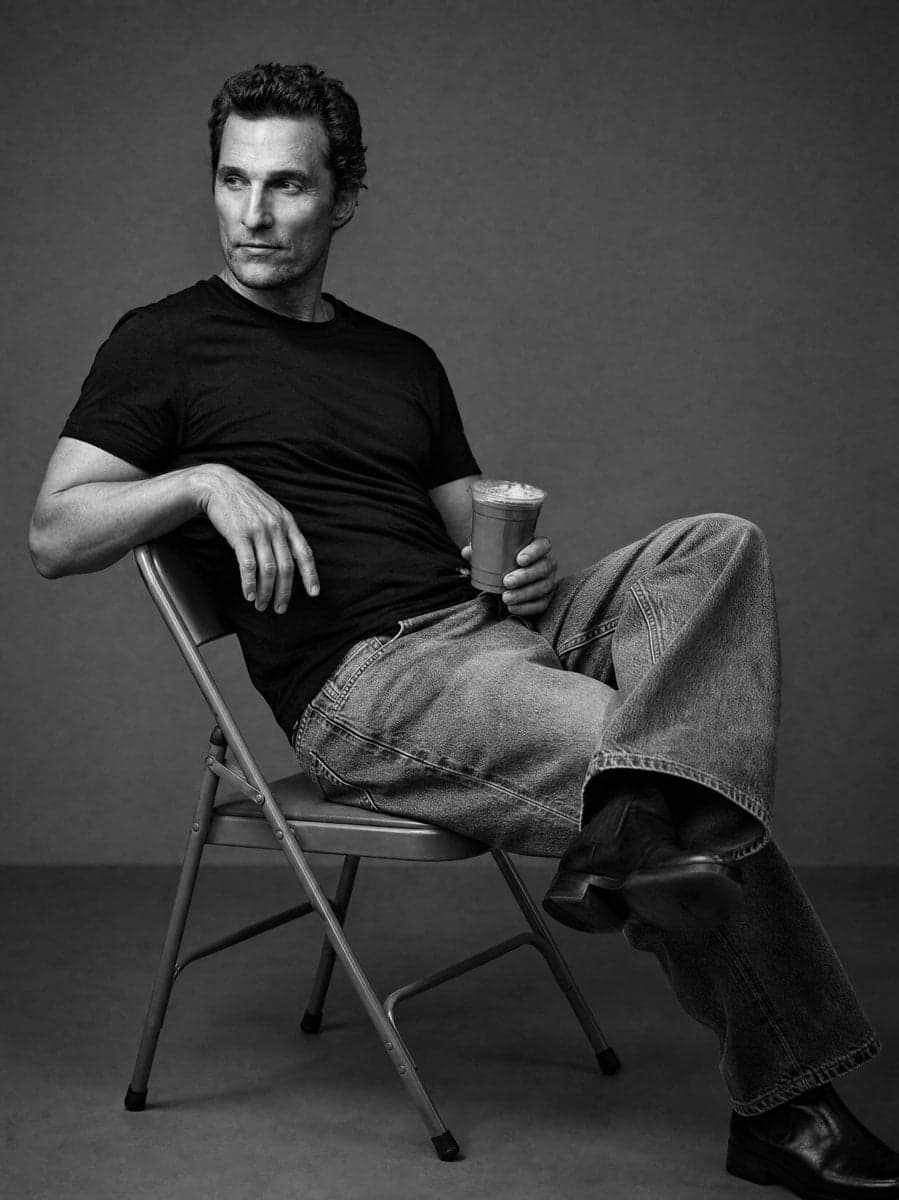 Create a black and white studio image of the person in the u
