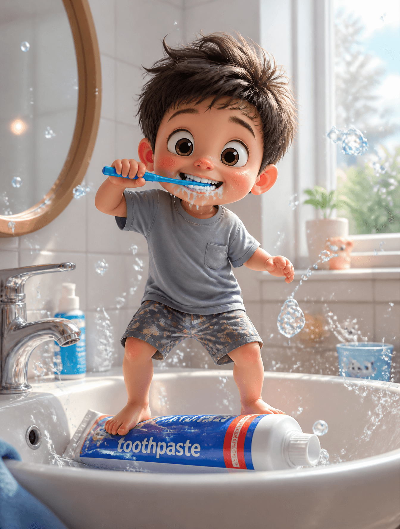 A whimsical, ultra-detailed 3D illustration of a cute toddle