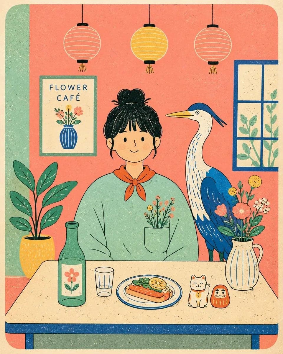 Flat modern risograph-style poster illustration of [Human], 