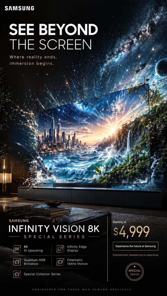 Create a spectacular 9:16 vertical advertising poster for a 