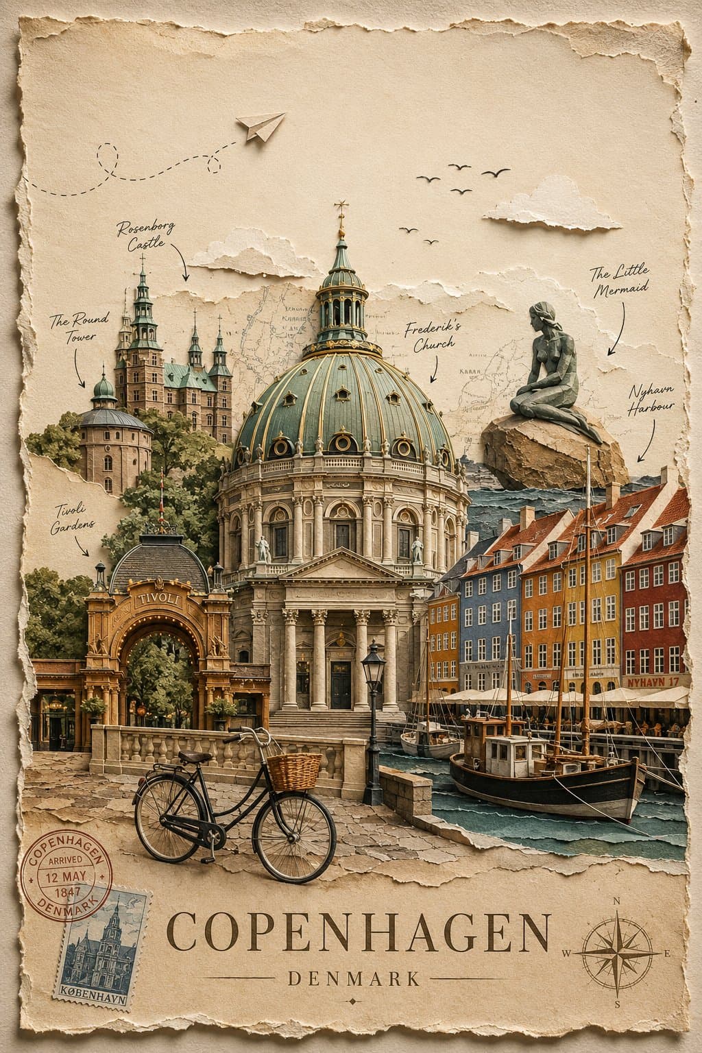 Create a premium, timeless handcrafted travel poster for [DE