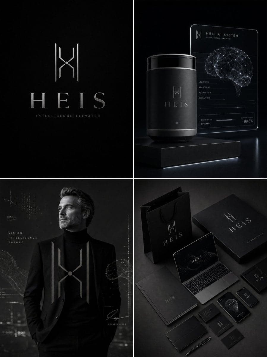 Luxury AI brand identity board for "[Brand Name]", ultra-pre