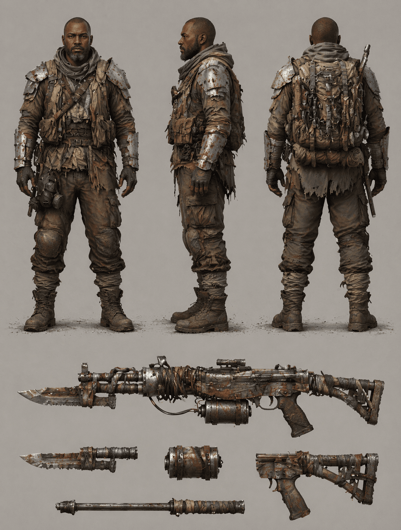 Character Design
Post-apocalyptic scavenger character featur