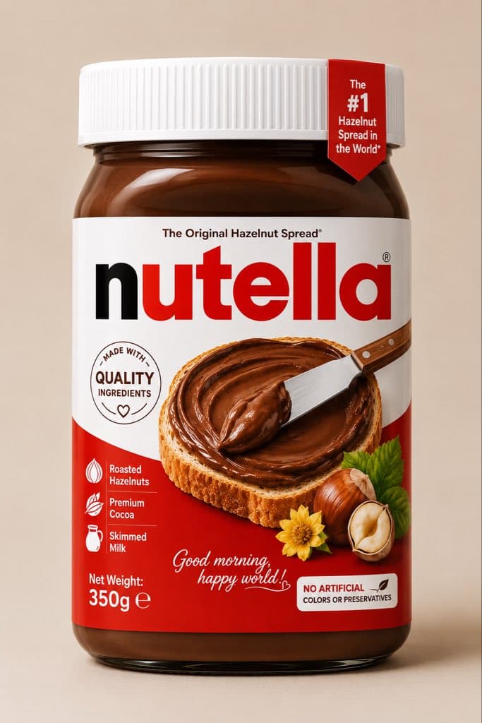 Luxury premium Nutella hazelnut spread jar packaging design,