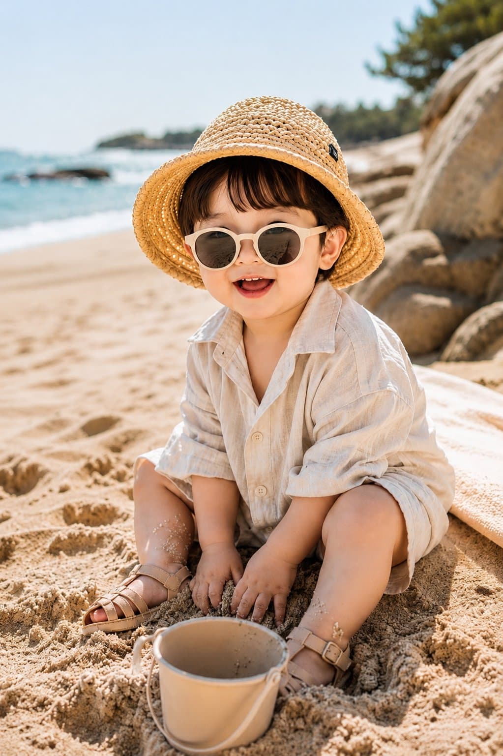 Ultra-realistic lifestyle portrait of an adorable 2-year-old