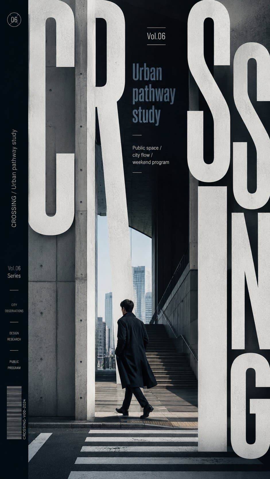 Create a high-end type-framed poster where oversized typogra