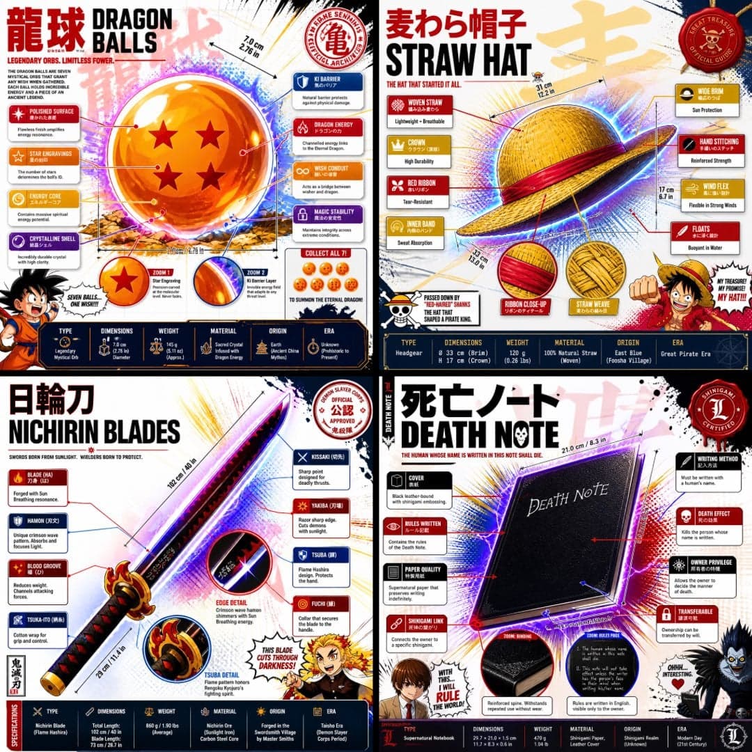 1:1 square anime infographic poster, premium official fanboo
