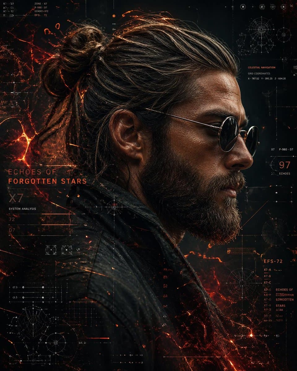 A cinematic side-profile portrait of a rugged man with a tie