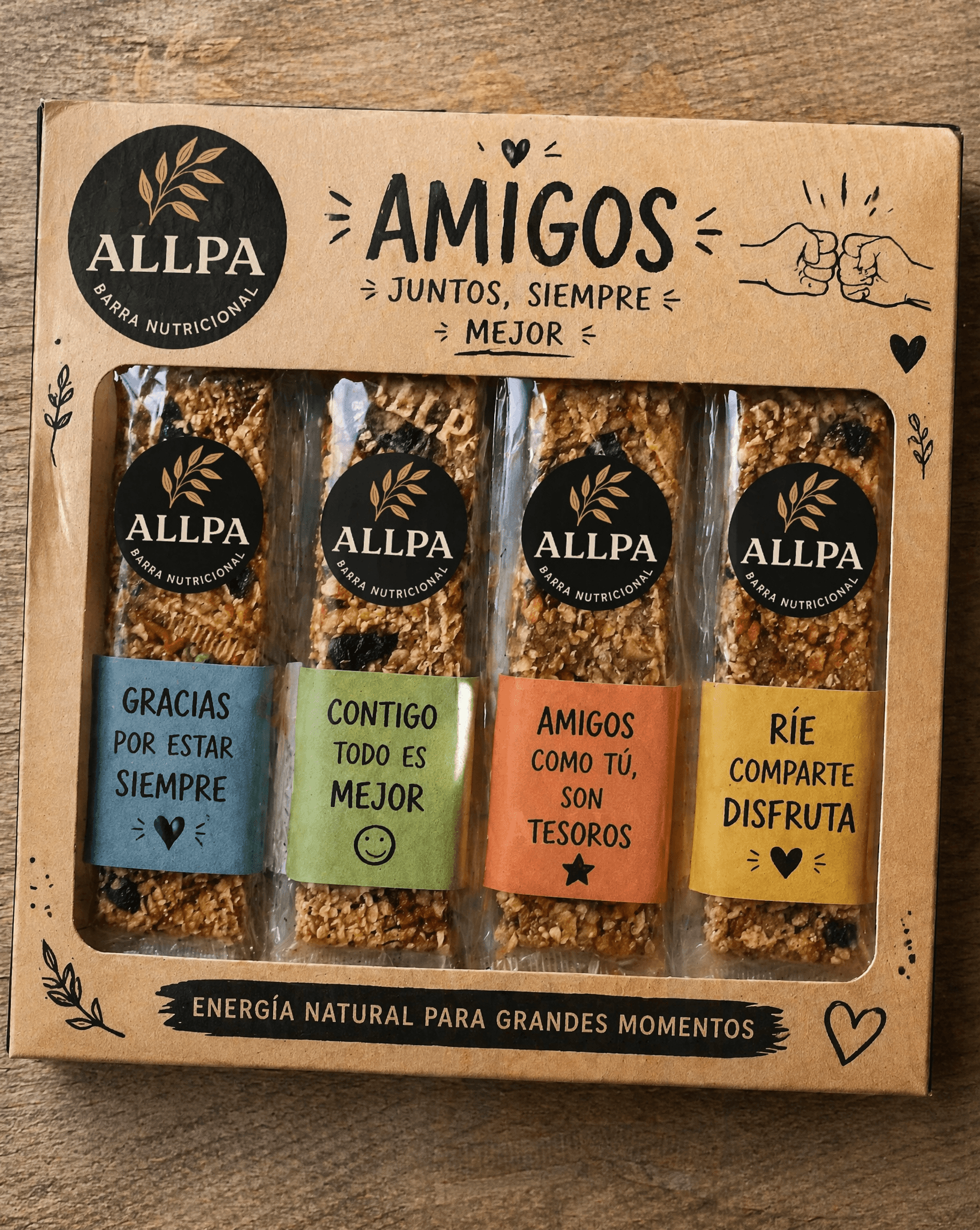 has un pack de 4 barras con tematica para los amigos
