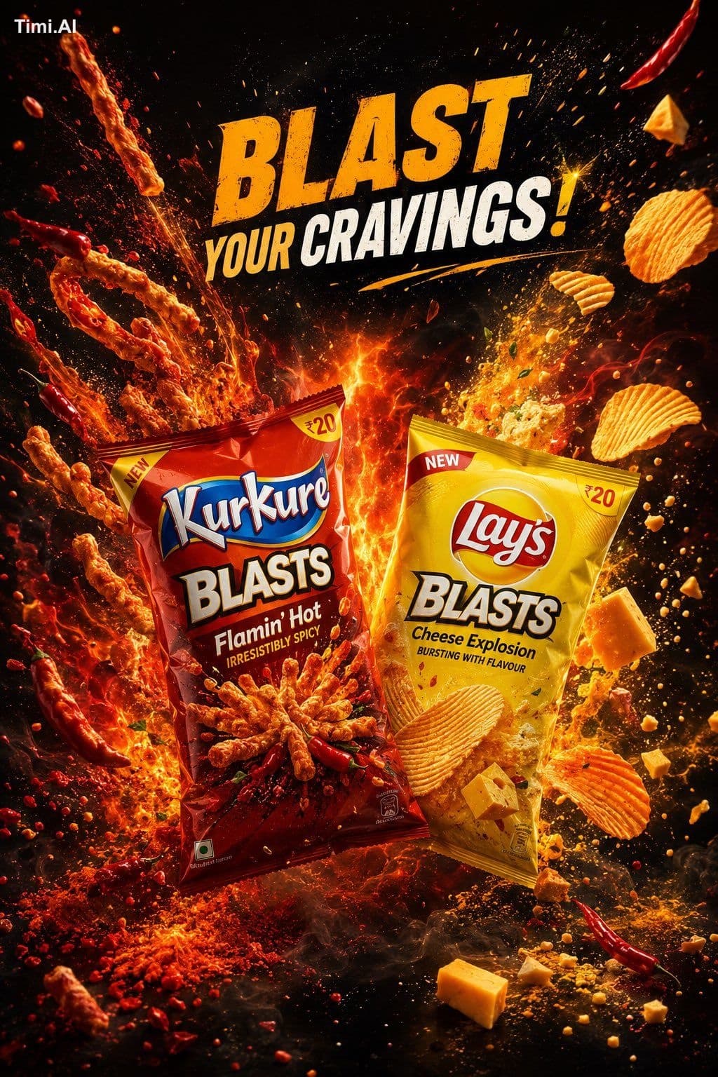 Ultra-premium snack advertising poster featuring Kurkure Bla