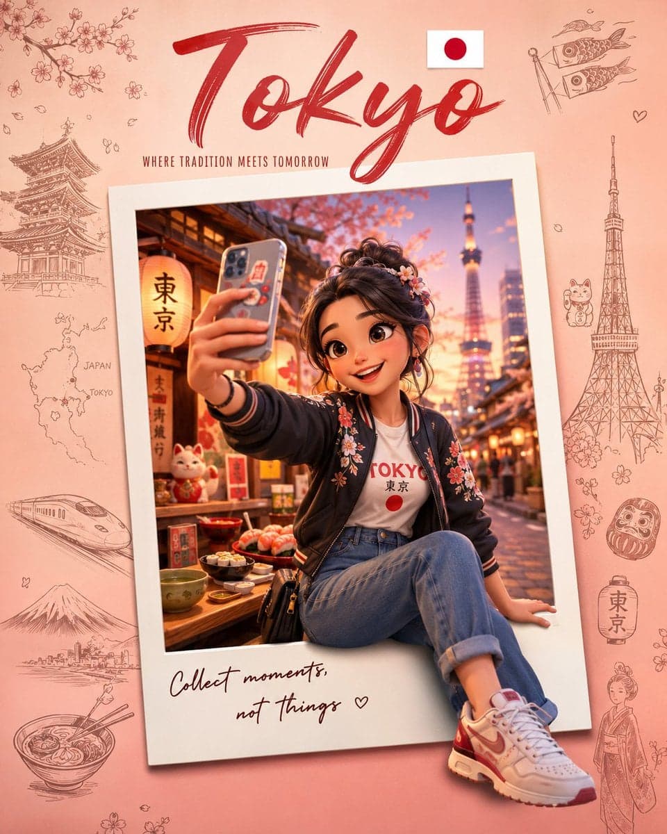 Create a premium collectible travel poster in a cute stylize