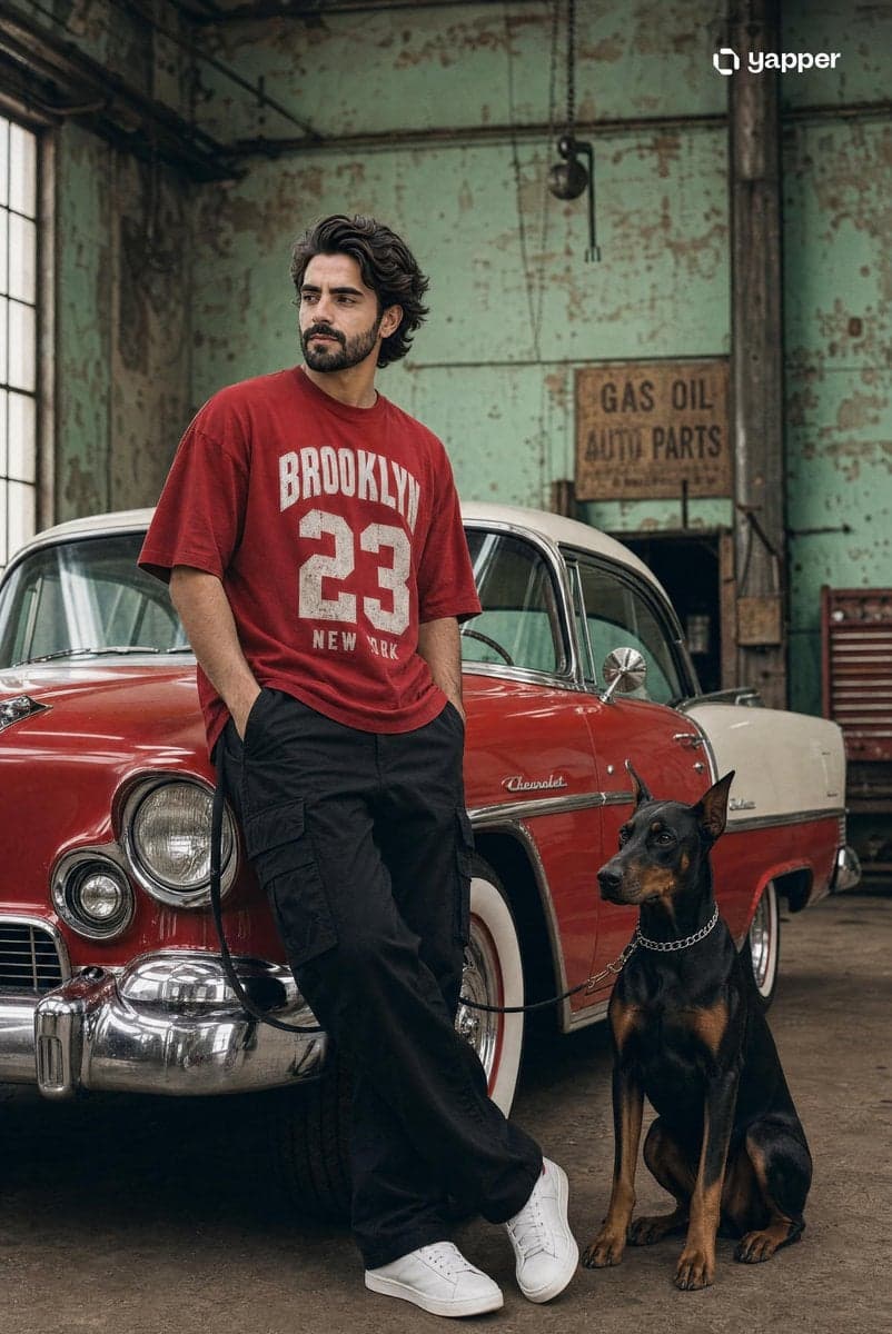 Cinematic streetwear fashion photoshoot. A confident young S