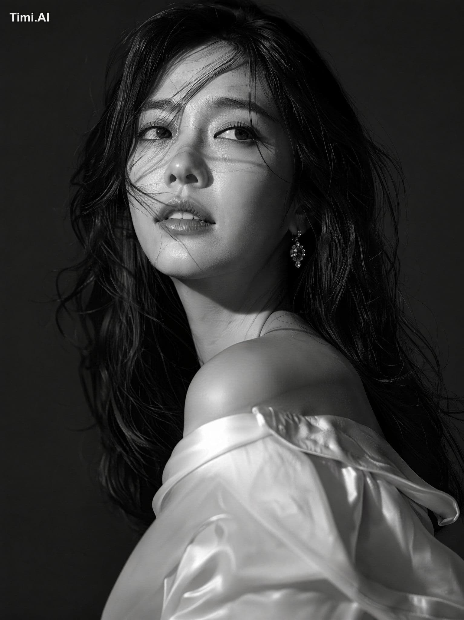 Ultra-realistic cinematic black-and-white Vogue editorial po