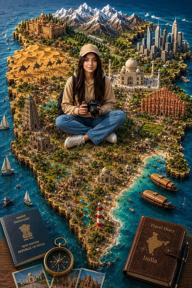 A highly detailed 3D miniature travel diorama of India shape