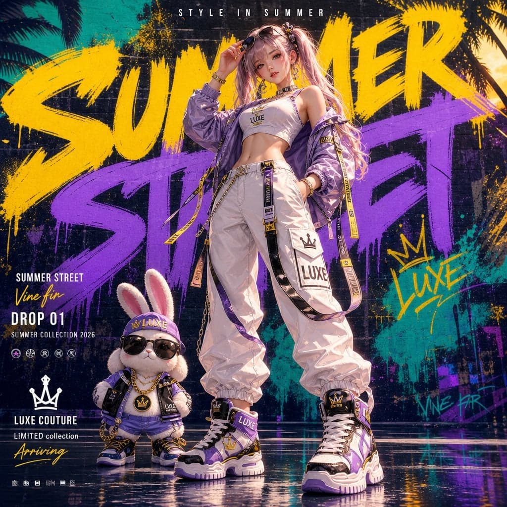 Generate a vertical 4:5 high-end streetwear fashion poster f