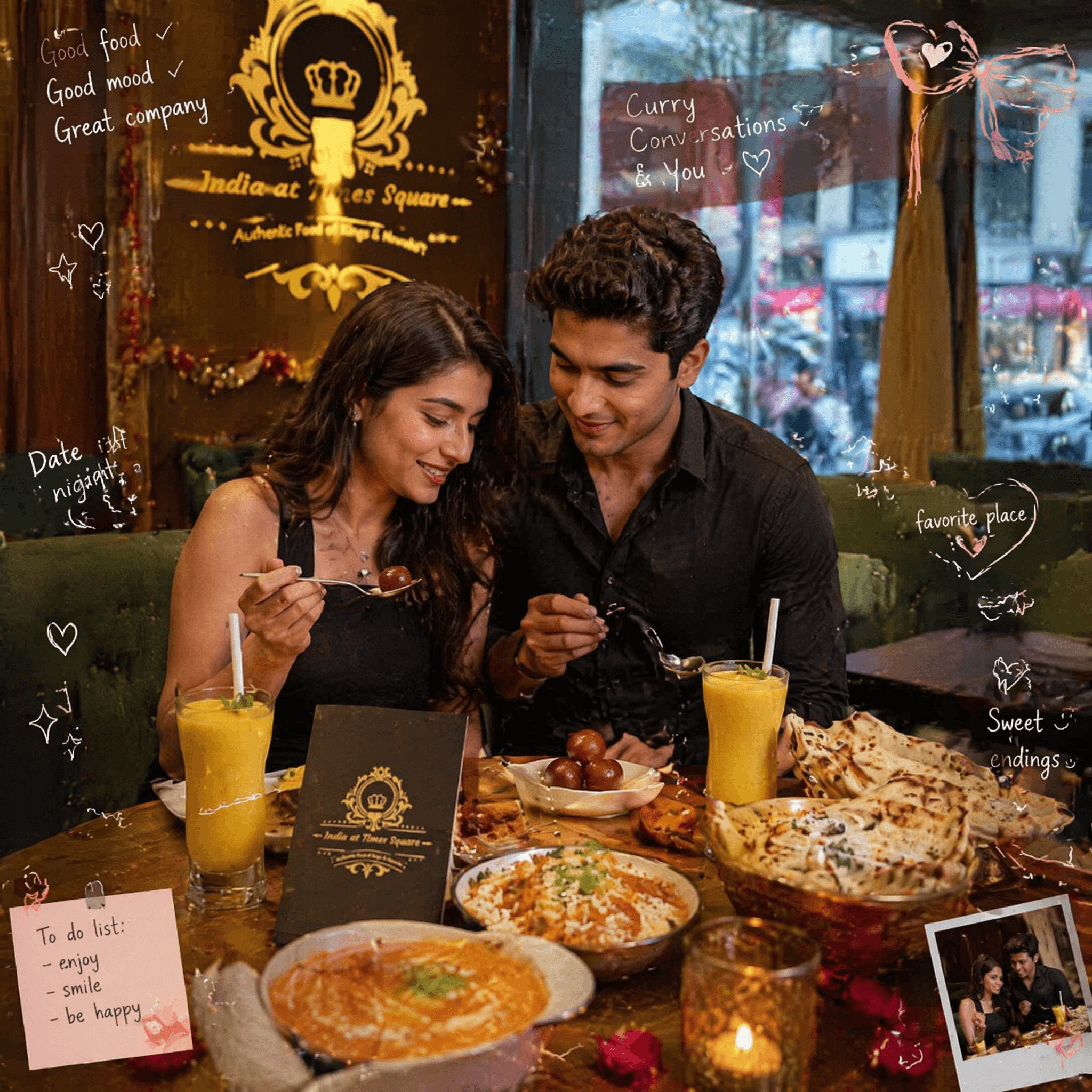 Ultra-realistic cozy Indian restaurant photography featuring