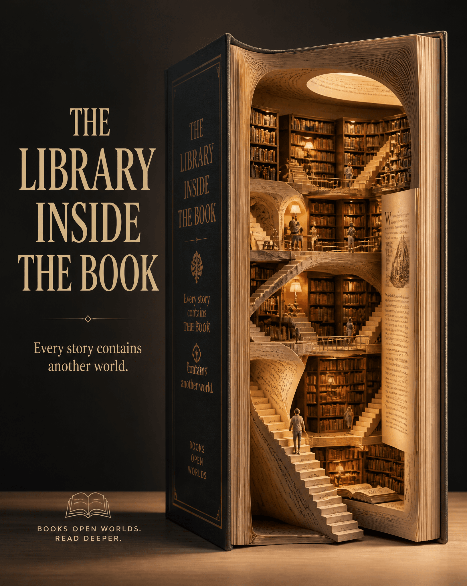 Create a premium 4:5 advertising poster called:"THE LIBRARY 